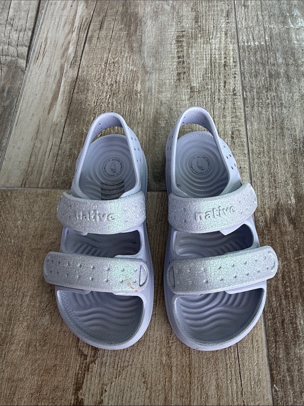 Native Kids Glitter Strap Sandals - White
